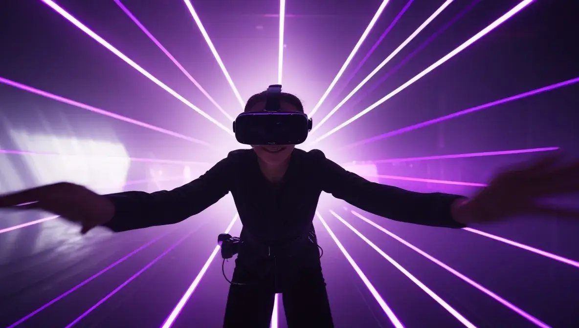 VR salonunda mor lazer yansımaları